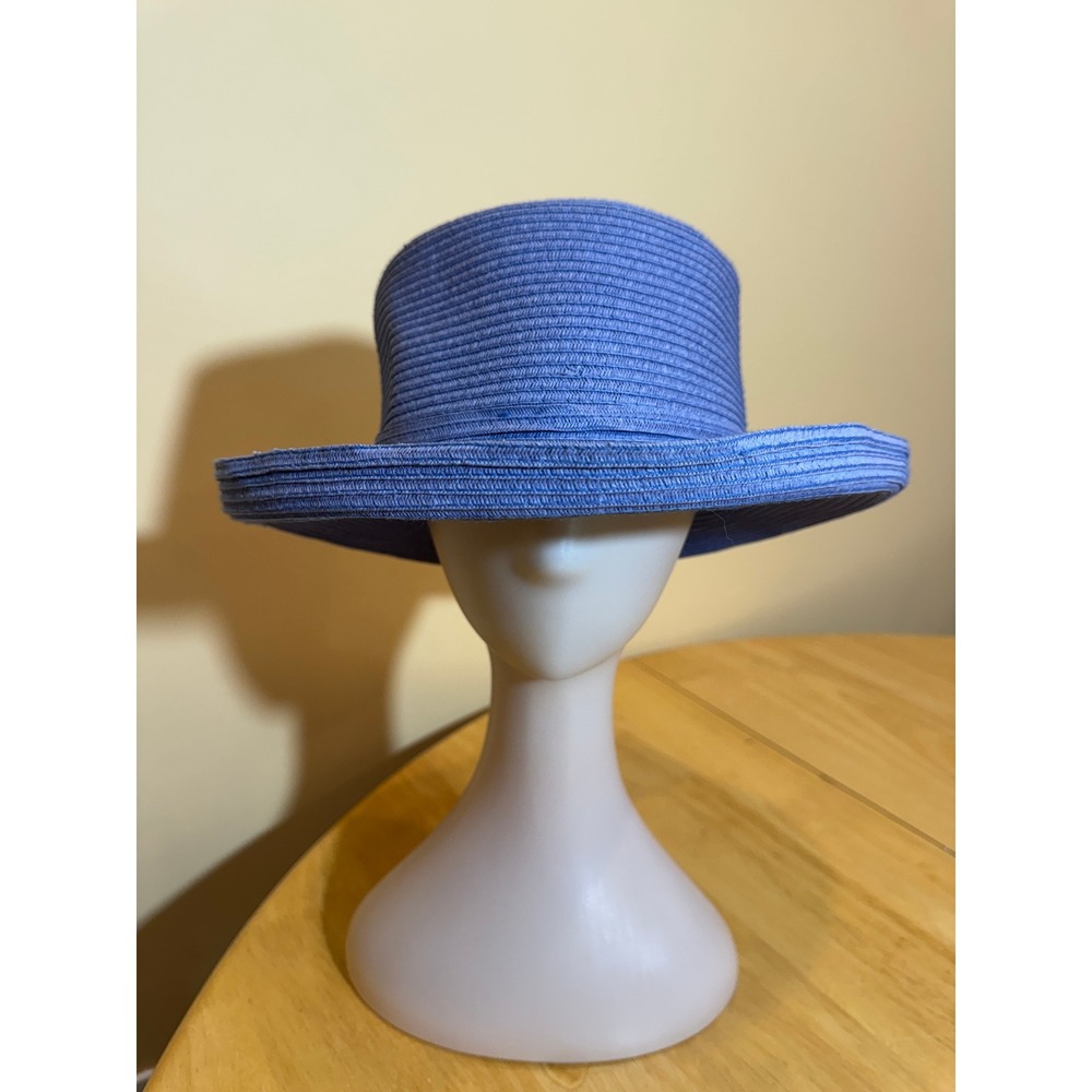 Villager Liz Claiborne Blue Woven Straw Sun Hat Periwinkle Summer Beach Hat